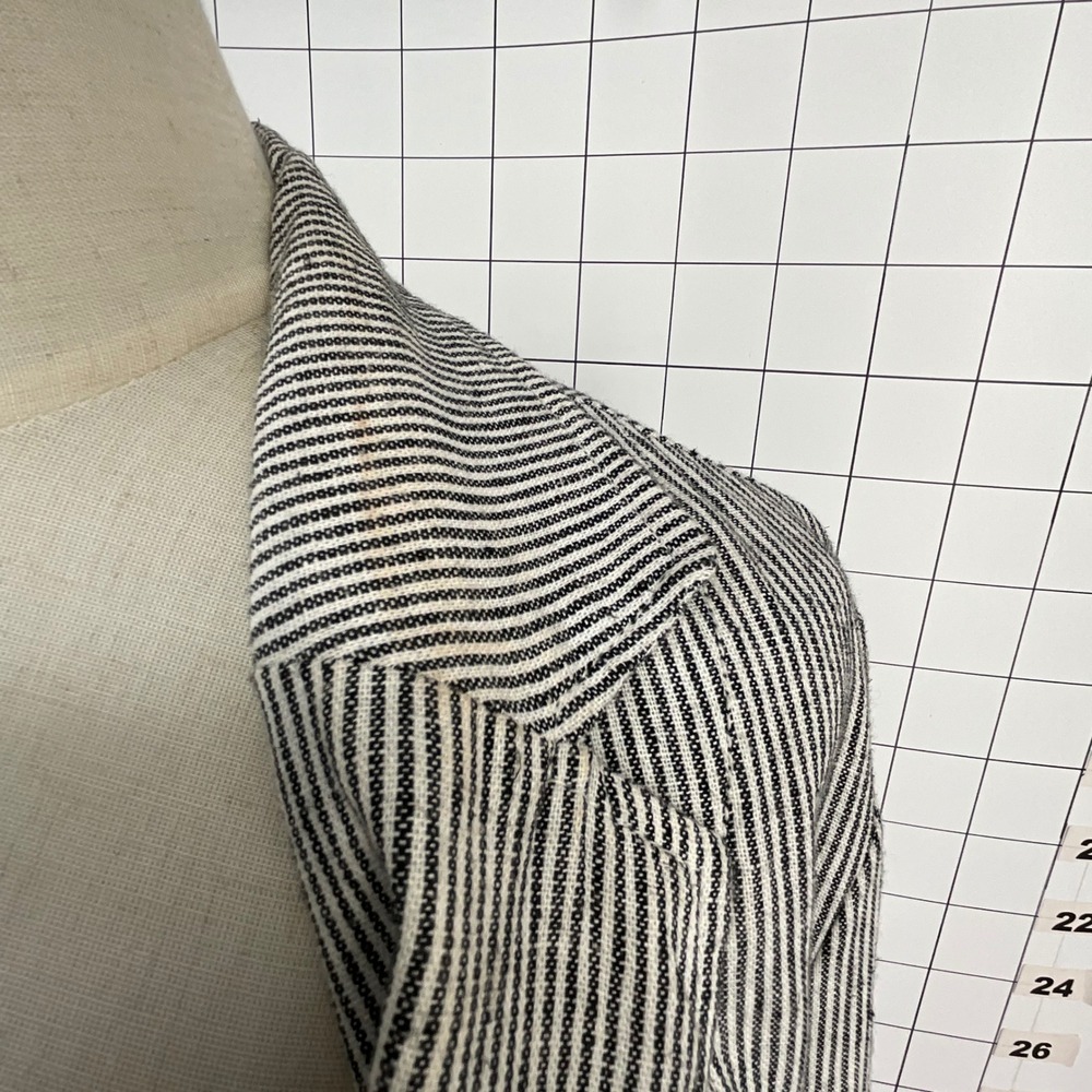 Max Studio Striped Linen Blend Ruched Sleeve Blazer Navy Blue White Size M - Picture 8 of 9